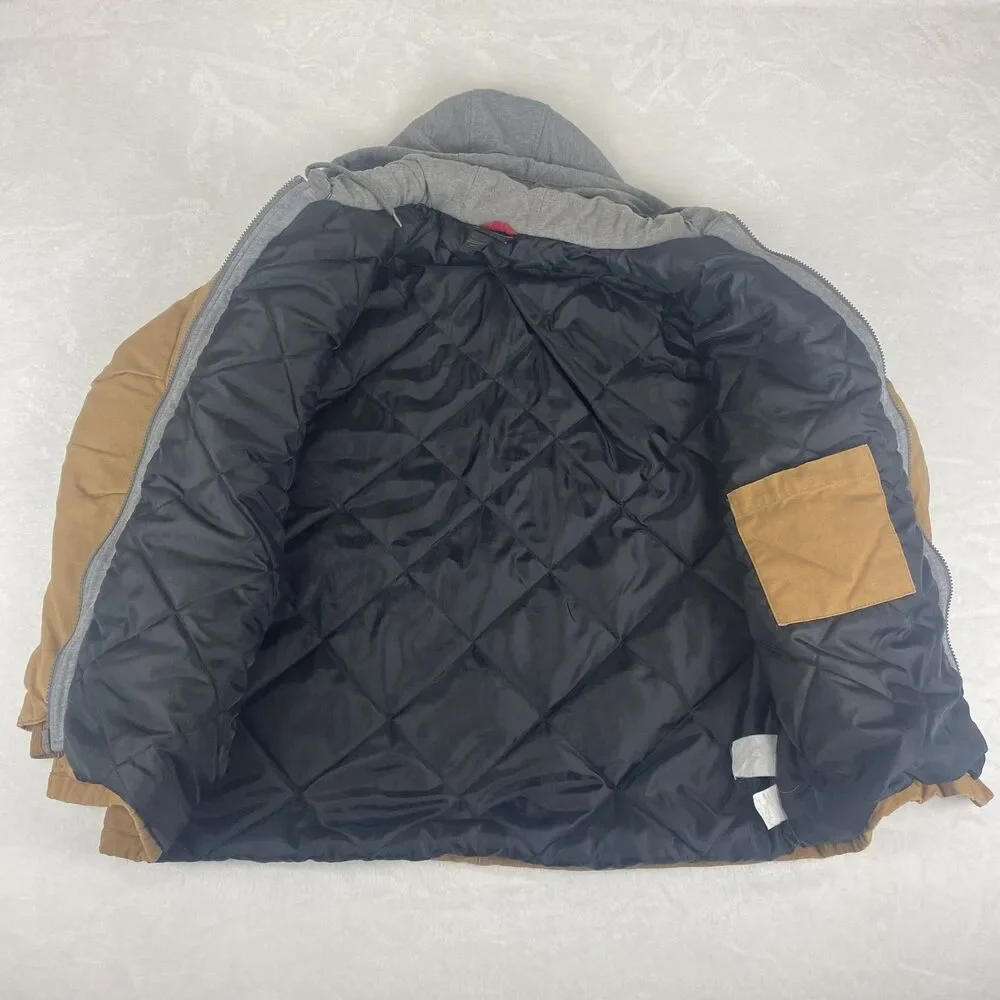 Dickies Jacket Mens Extra Large Brown Hooded Quilted Lined Duck Canvas Full Zip